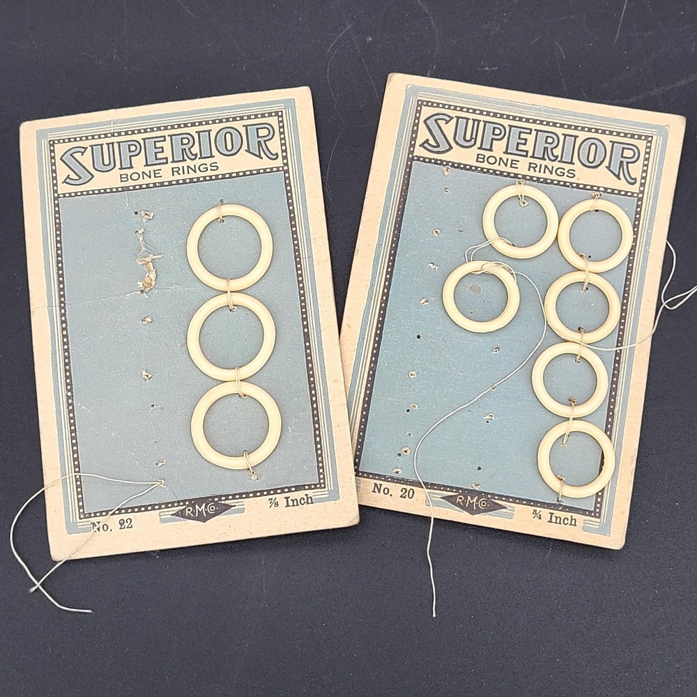 Lot Superior Bone Rings 7/8" #22 & 3/4" #20 RM Co VTG Sewing Notions on Card